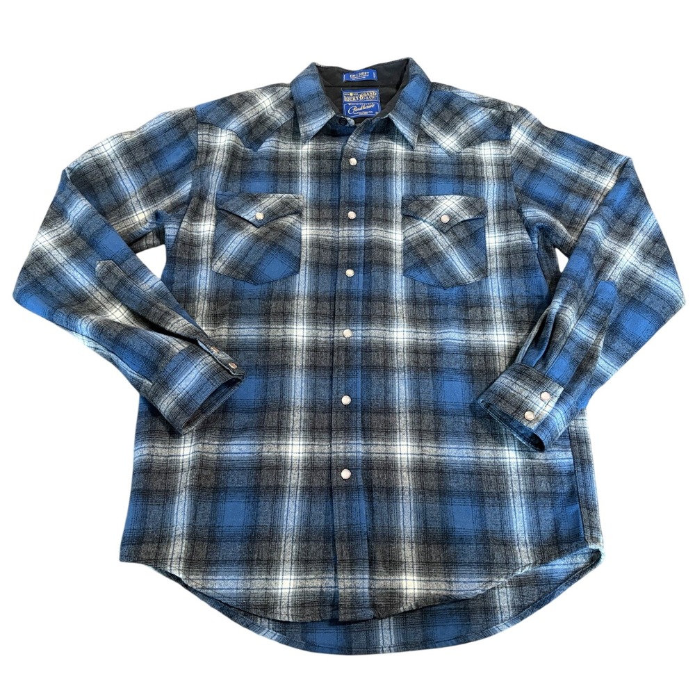 Lucky Brand x Pendleton Epic Shirt Men's M- Blue Plaid Wool Western Pearl Snap